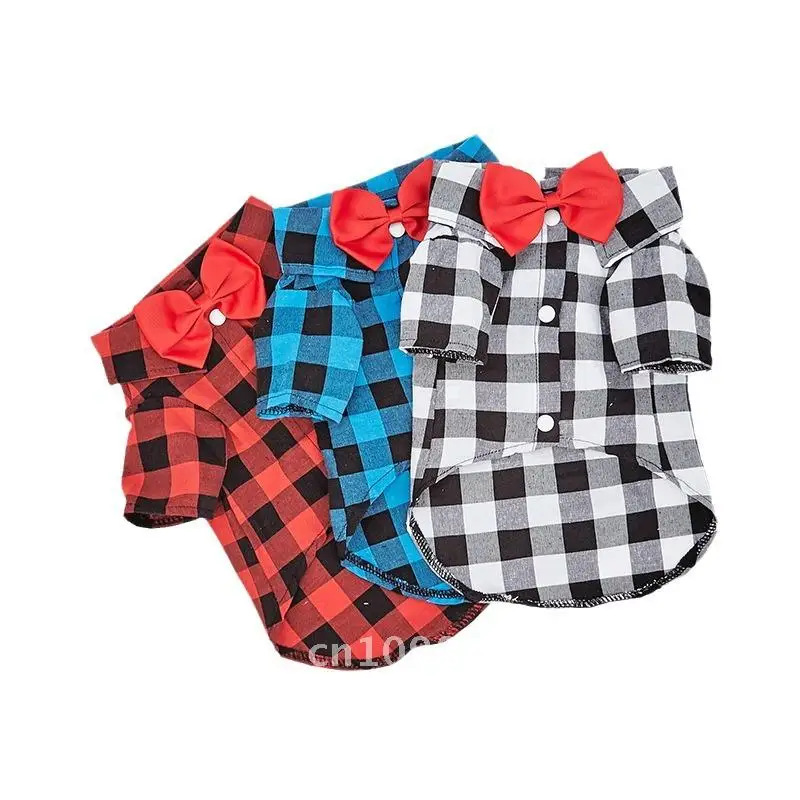 

Spring Summer Autumn Dog Shirt Suit for Small Medium Large Dogs Teddy Bichon Cat Casual Plaid Bow Tie Polyester Wedding Dress