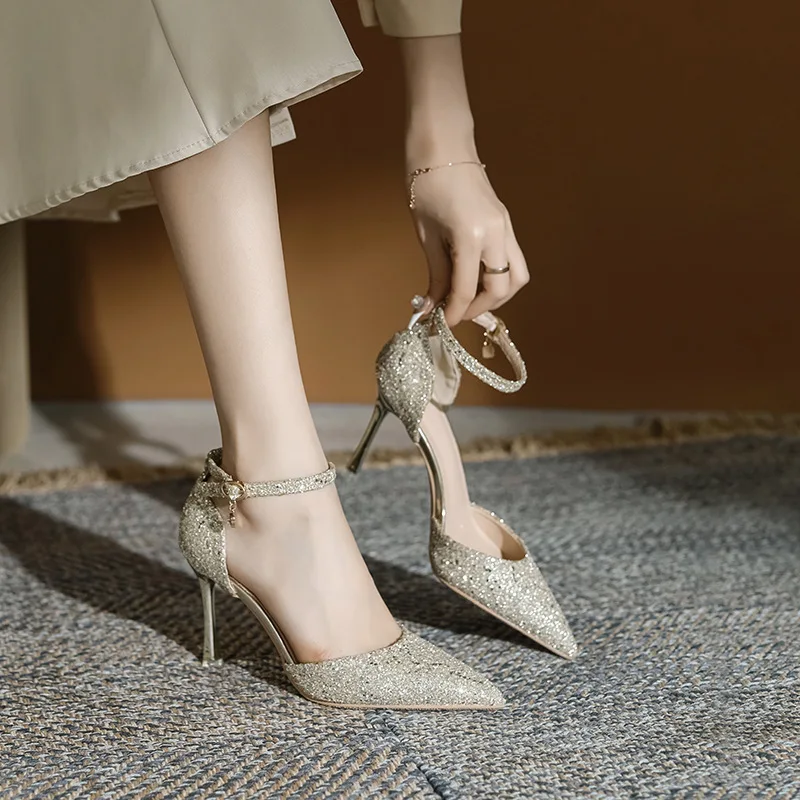 30-44 New Pointed Gold Silver High Heels Female Party Dress Shoes Ladies Shoes And Sandals