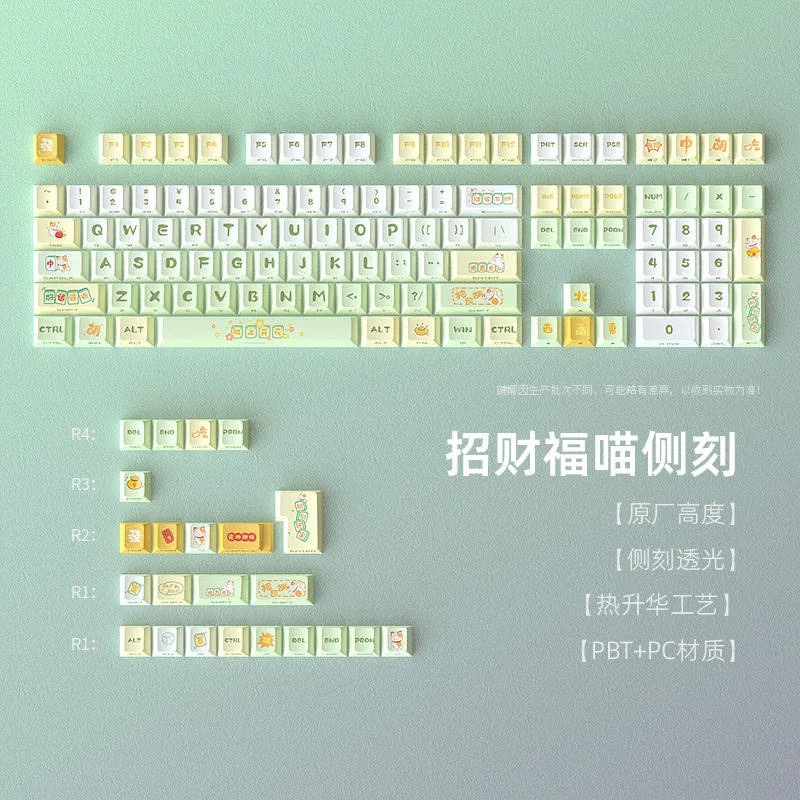 

Side engraved lucky Fu Meow keycap small full set of five-sided hot sublimation PBT material - original height 125 keys