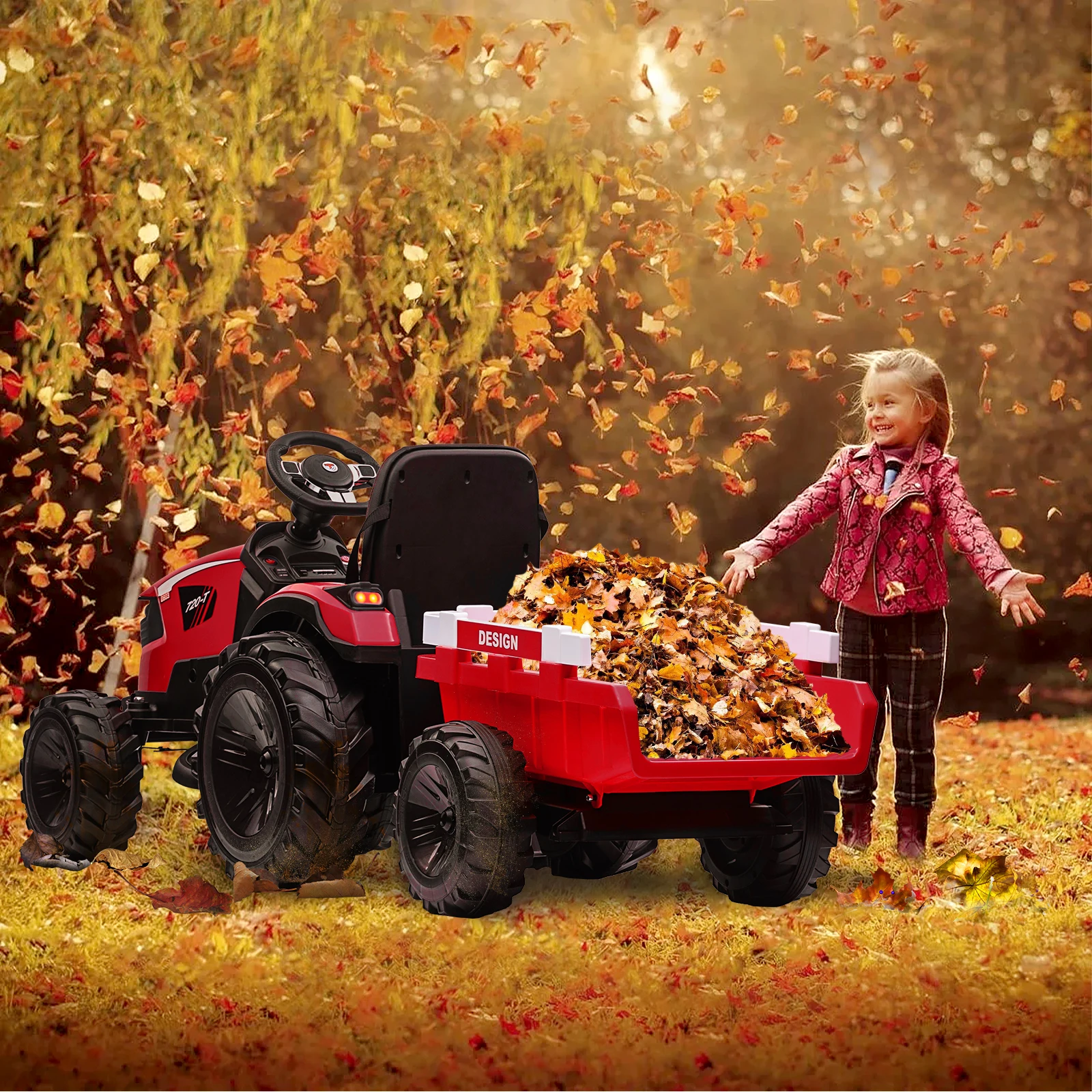 Trattore, escavatore e bulldozer 3 in 1, veicolo elettrico 24 V con rimorchio, secchio per pala, escavatore, telecomando, giocattolo per bambini