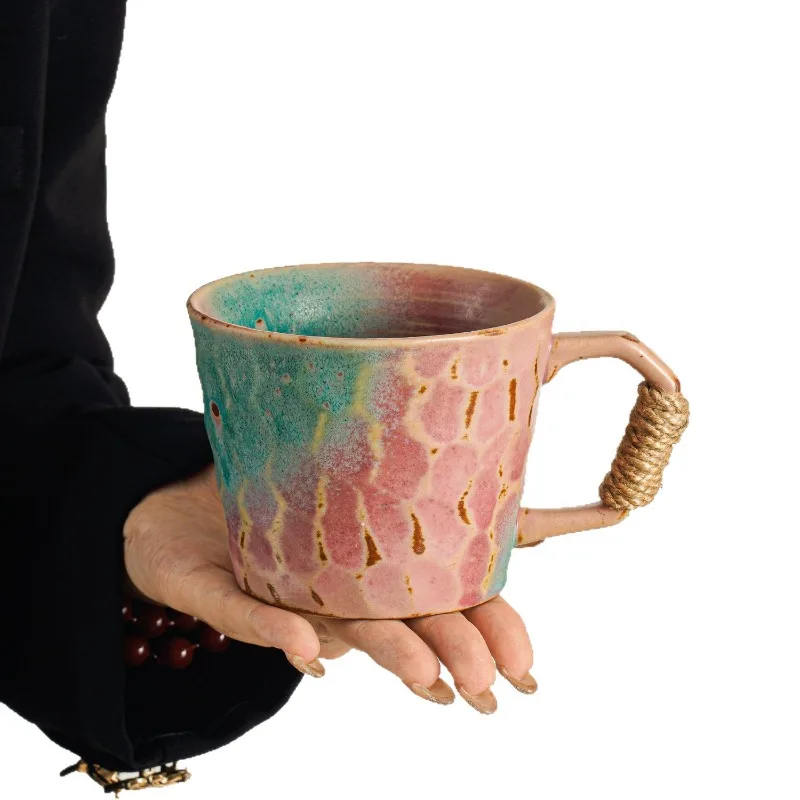 Kiln Turned Pink Coffee Cup, Ceramic Breakfast Cereal, Milk, Household Large Capacity Cup, Beverage, Home Decoration Mugs
