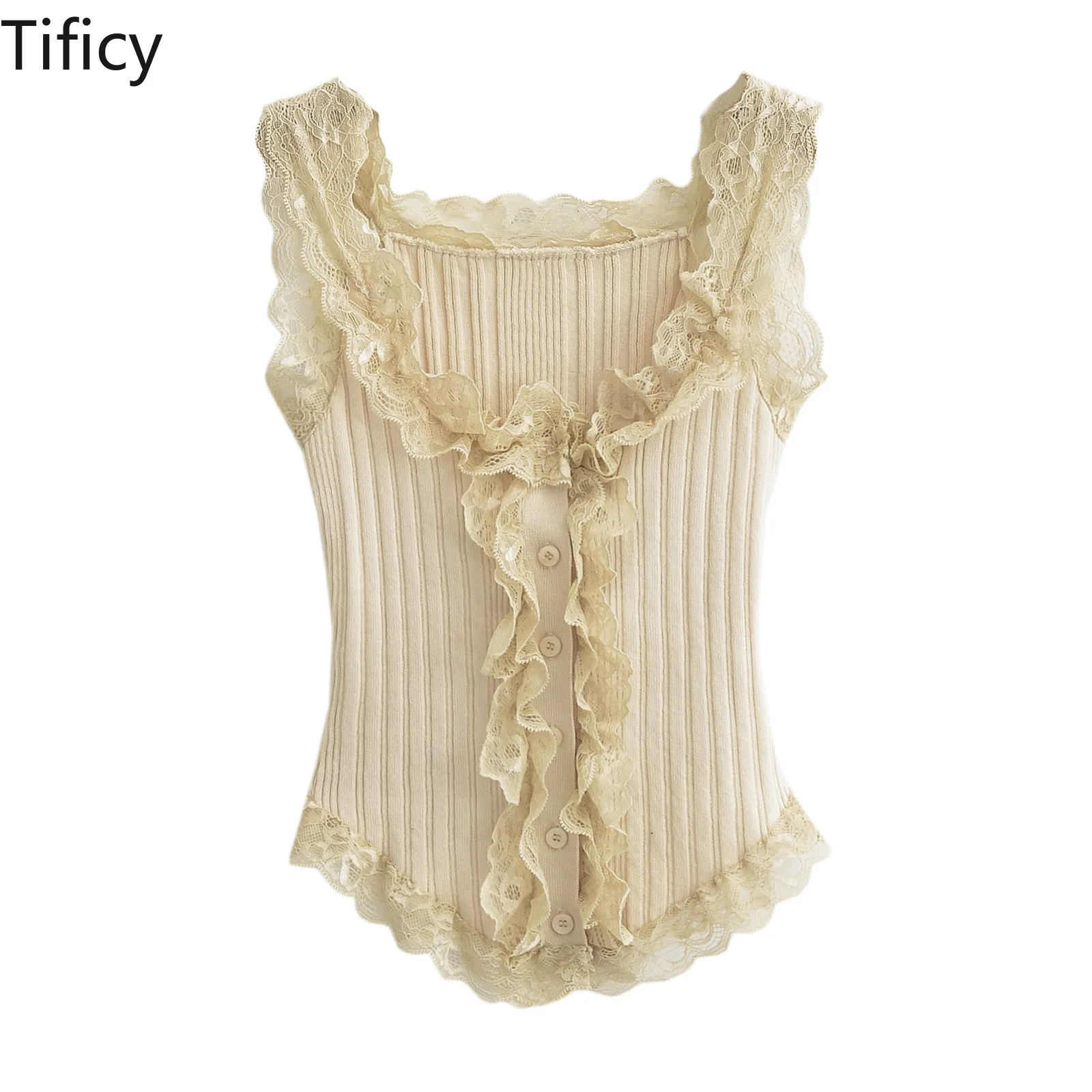 

TIFICY Lace Knitted Strap Tank Top Women Autumn Pure Desire Sexy Sleeveless Outer Wear Interior Style Streetwear Crop Top