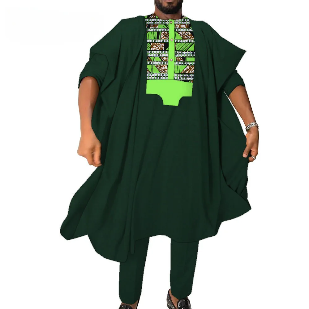 

African Men Dashiki Outfit Plus Size Traditional Nigerian Agbada Robe Suit Abaya Clothes Bazin Riche Men Attire Evening Wedding