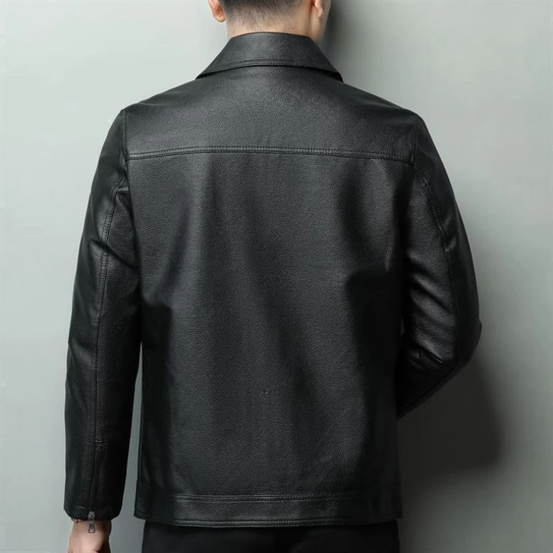 Vintage Americana Distressed Leather Jacket for Men Cowhide Flap Collar Retro Biker Coat with Casual Design​