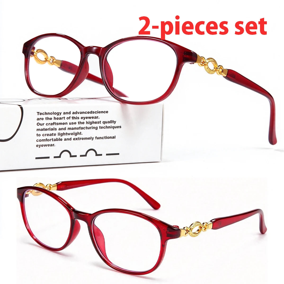 2Pack Auto-Focus Reading Glasses for Men Women Gold Cut-Out Temple Design HD Resin Lenses Blue Light Blocking Reading Glasses L4