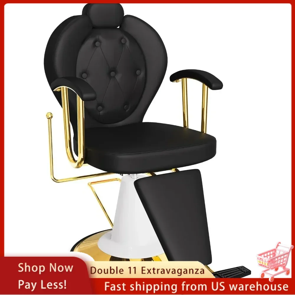 Lounge Chair, Hair Salon Chair, 360 ° Rotating Black Styling Chair with Heavy-duty Hydraulic Pump and Detachable Headrest