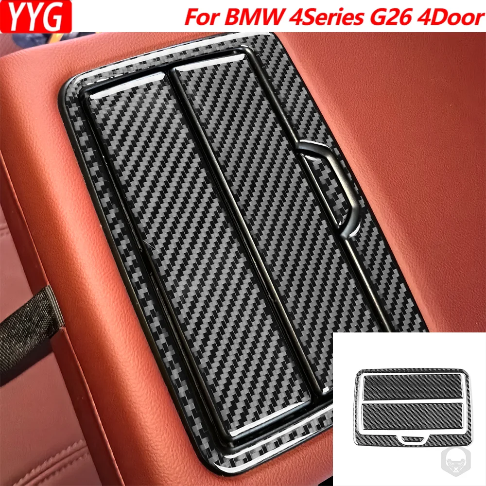 For BMW 4Series M4 G26 2021+ 4 Door Car Accessories Carbon Fiber Rear Console Cup Holder Set Panel Interior Cover Trim Sticker