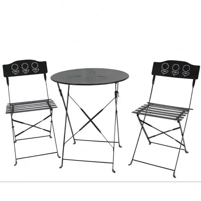 Newest Classical Elegant Decorative Outdoor Folding Round Metal Mosaic Outdoor Furniture Table Chair Garden Set