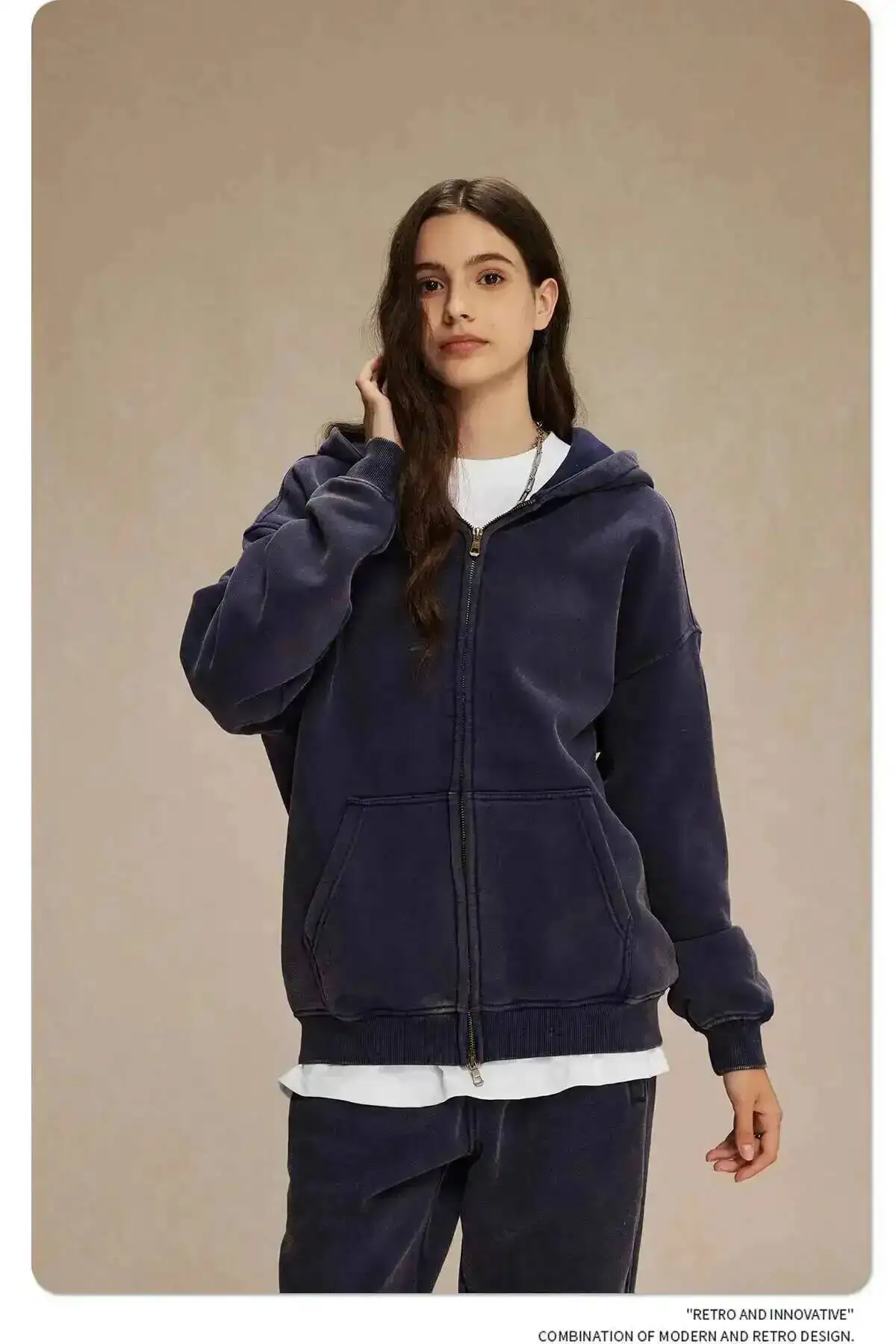 IEFB Men's Wear Wax Printing Vintage Male Hoodies Oversized Loose Zipper Water Washed Plush Sweatshirt Trendy New 9C9349 35 S2f13111e52624992b61c380aada03a96V
