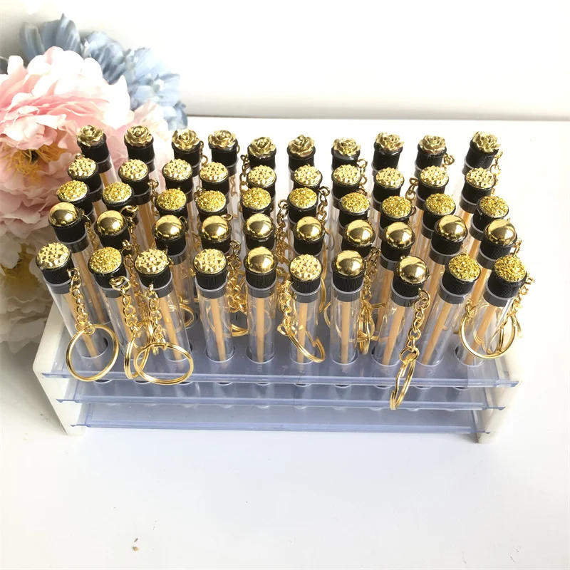 Cepillos de pestañas dorados, carretes, varitas de rímel de pestañas reutilizables en tubos, contenedor de peine para cejas, herramientas aplicadoras con llavero