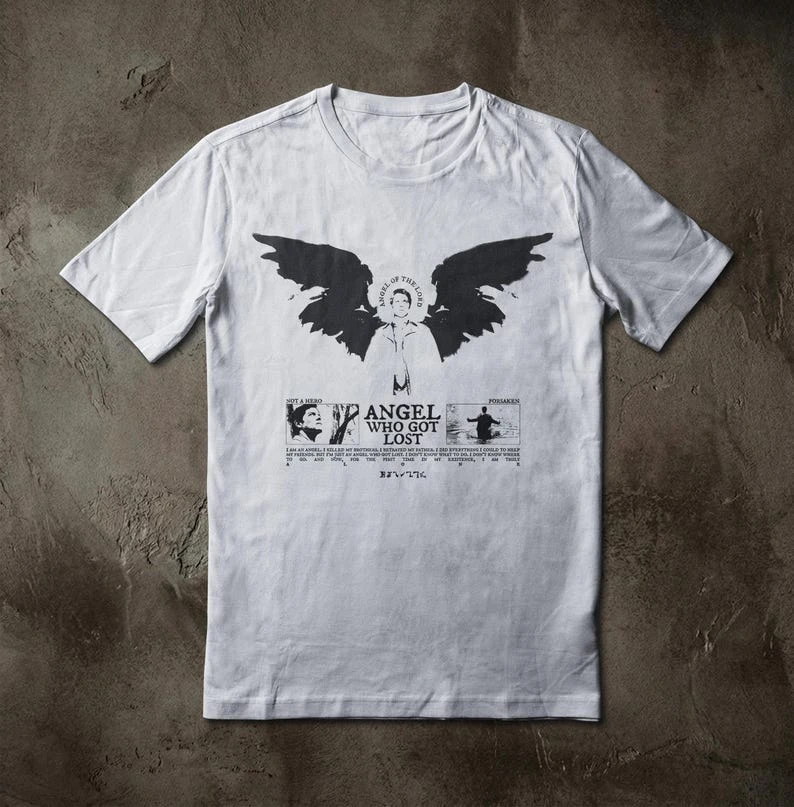 Celestial Fallen One T-shirt Winged Orphan Supernatural Guardian Shirt  Loose-fitting casual unisex streetwear shirt