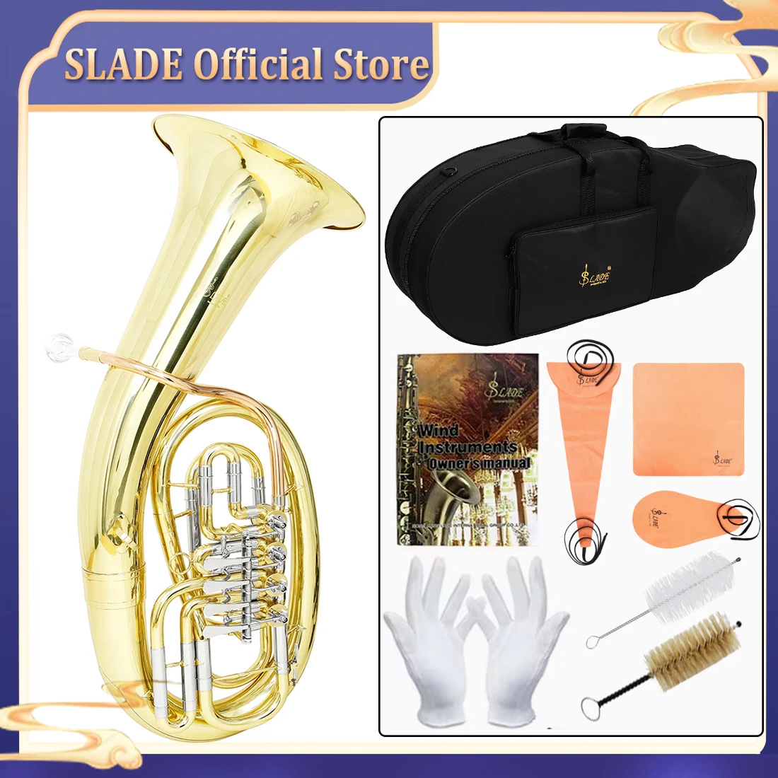 SLADE Four Key Flat Key on Bass Horn Phosphor Bronze Color Brass Body 4 Flat Keys Euphonium Brass Instrument with Parts