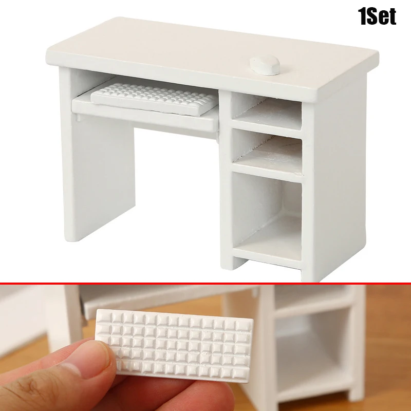 1 مجموعة دمية خشبية مكتب الكمبيوتر الماوس لوحة المفاتيح مجموعة دمية دراسة زخرفة الأثاث المشهد الصغير البناء الدعائم #1