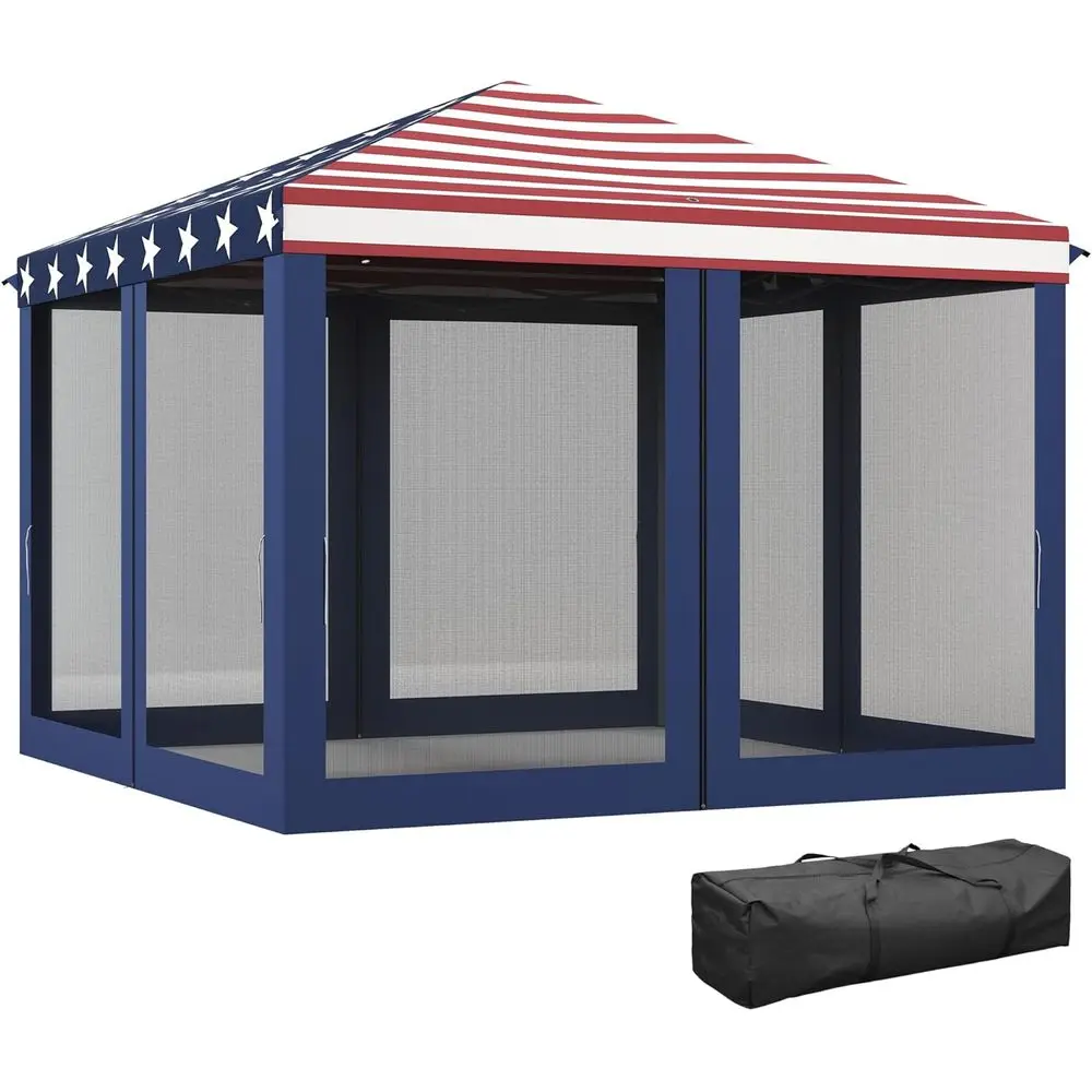 

10' x 10' Mesh Gazebo with Carry Bag, Adjustable Height, Suitable for Outdoor, Garden, Patio, and Camping, Available in Blue and