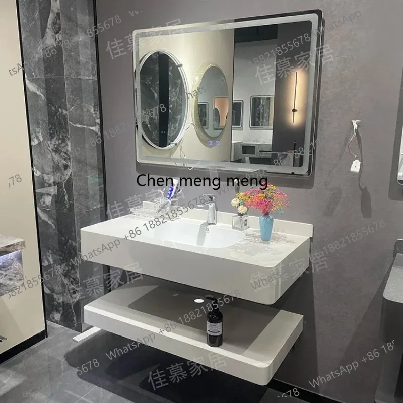 Rounded rock slab wash basin Household hotel bathroom cabinet Wall-mounted integrated wash table