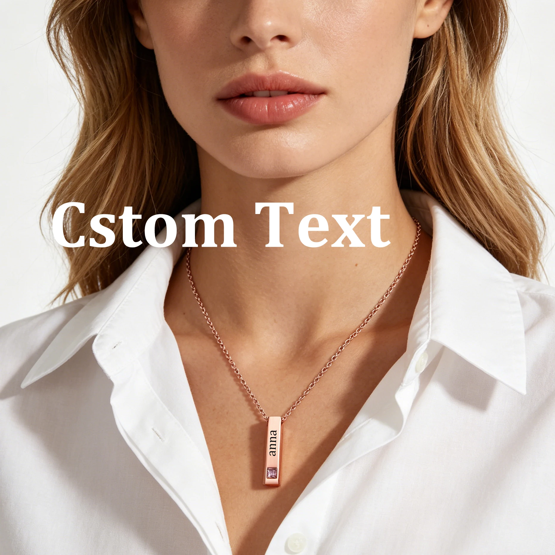 

Engrave 4 Sides Square Bar Zircon Pendant Custom Name Date Stainless Steel Necklace For Women Men Couple Jewelry Gifts Wholesale