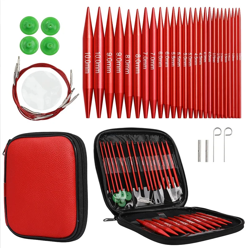 ABLA-Circular Knitting Needles Sets Aluminum 26PCS Interchangeable Crochet Needles With Chrysanthemum Case Sewing Parts