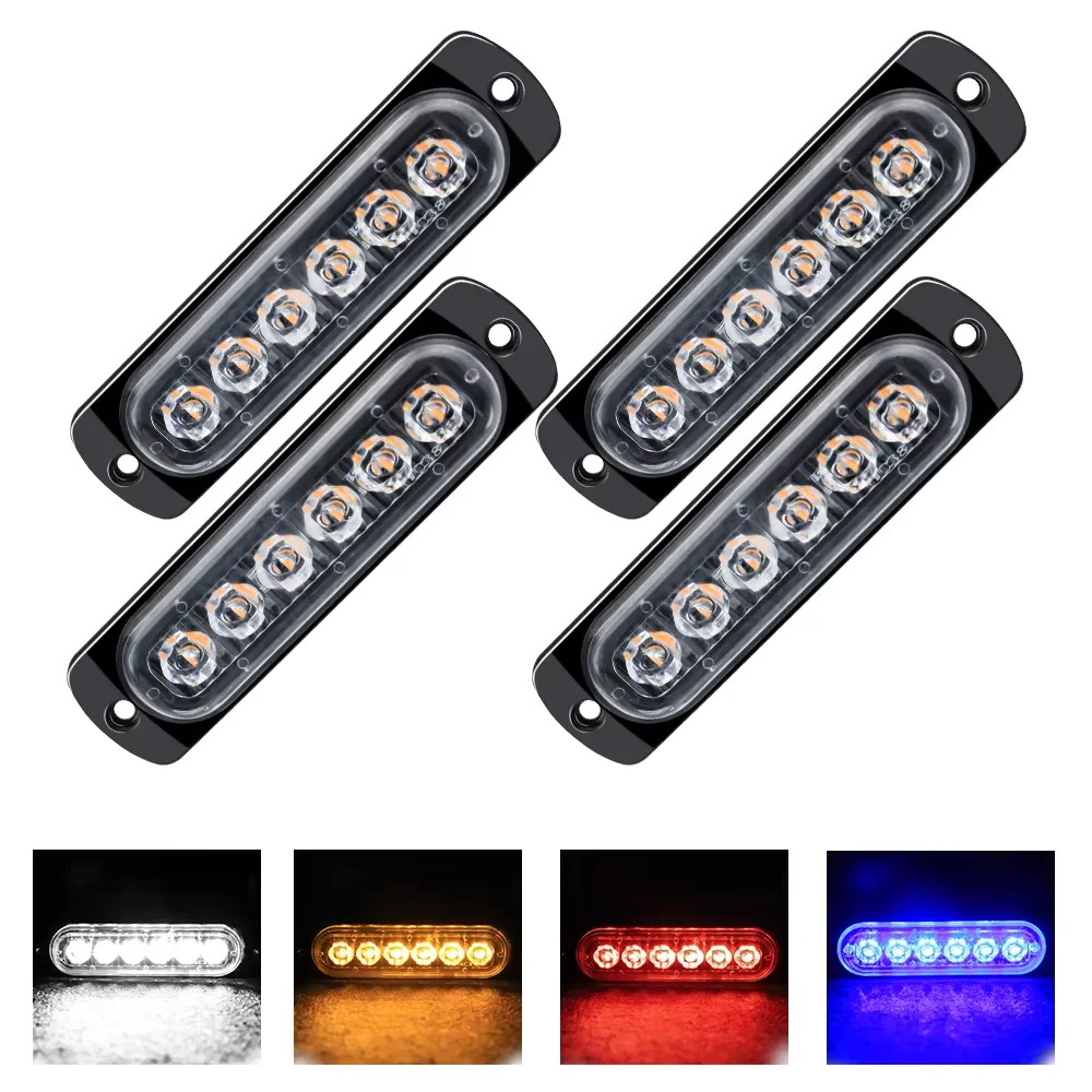 

ZK35 1Pcs 6LED 12V 24V Amber Car Led Strobe Warning Signal Light Auto Grille Flashing Light Truck Side Width Beacon Traffic Lamp