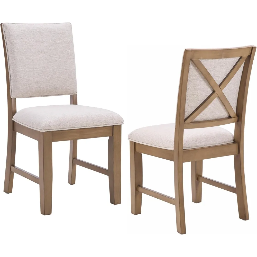 زوج من كراسي تناول الطعام المنجدة على طراز المزرعة مع تصميم خلفي متقاطع لاستخدام المطبخ وغرفة المعيشة