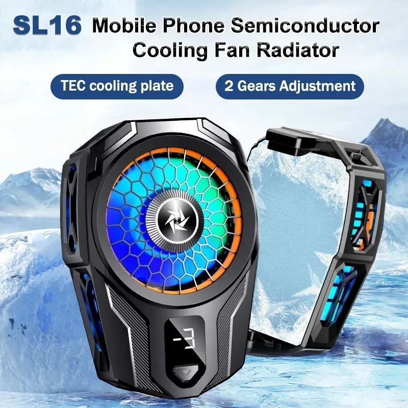 

SL16 Universal Mobile Phone Semiconductor Fast Cooling Fan Radiator Back-clip 2 Gear Adjustment Game Cooler for IOS Android PUBG