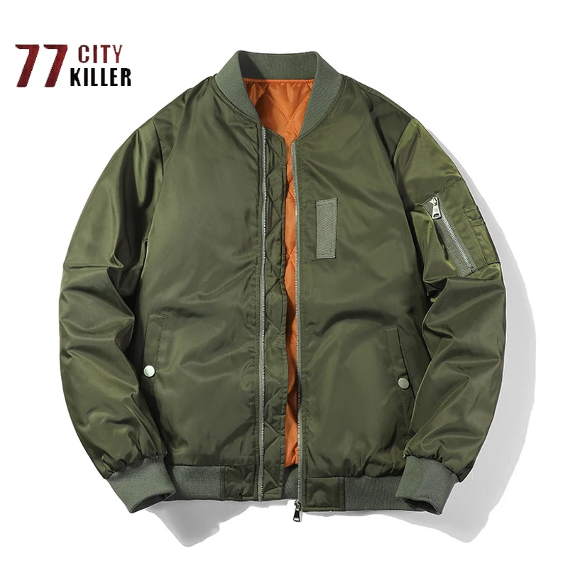 

Autumn Winter Men's Sports Standing Collar Pilot Baseball Jersey MA-1 Fashion Loose Solid Color Wear Resistant Thickened Jacket