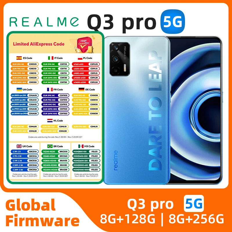 

Realme Q3pro Android 5G Unlocked 6.43 inch 256G All Colours in Good Condition Original used phone