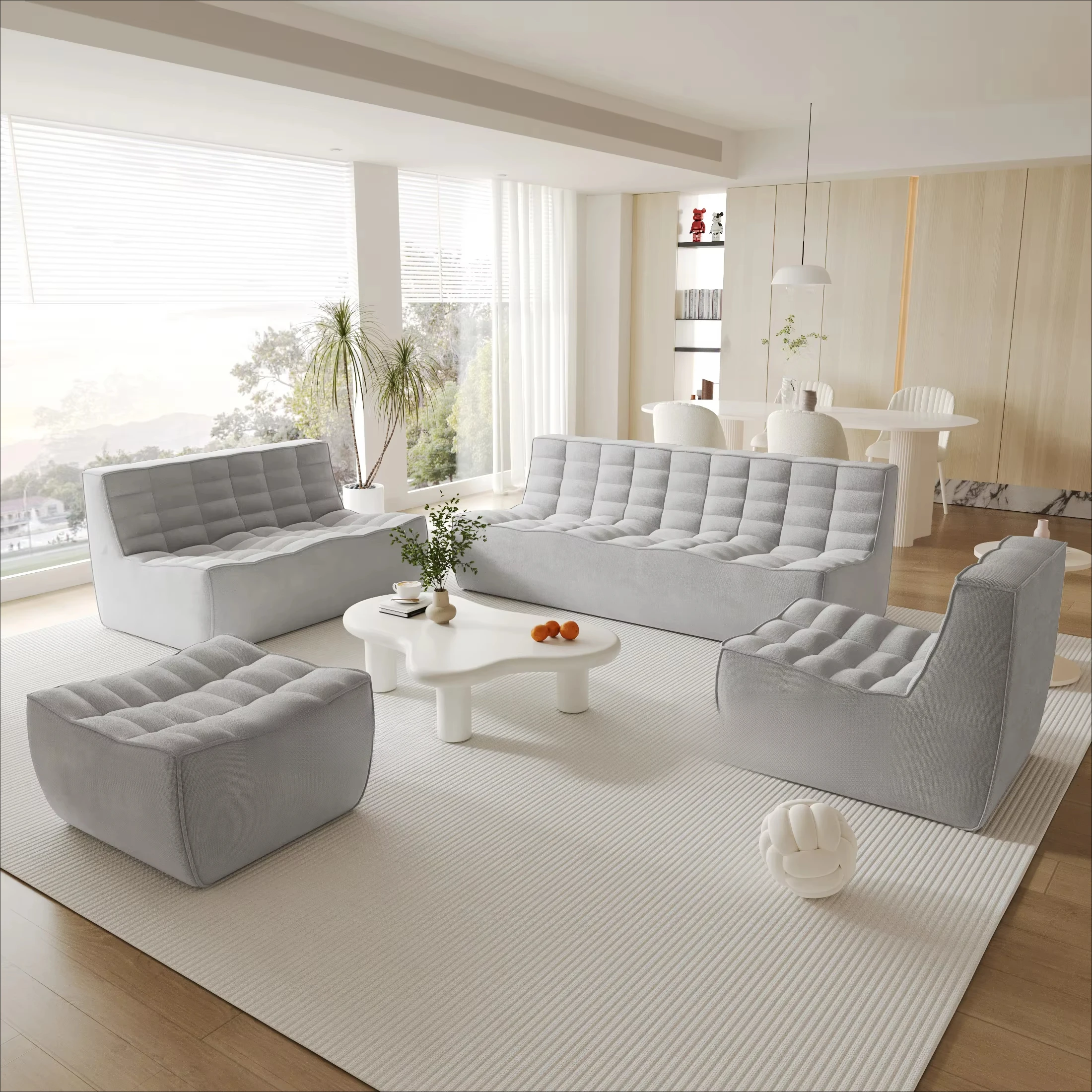 Compression sofa Custom color sofa Living room 3 seats Chenier linen blend waffle sofa set