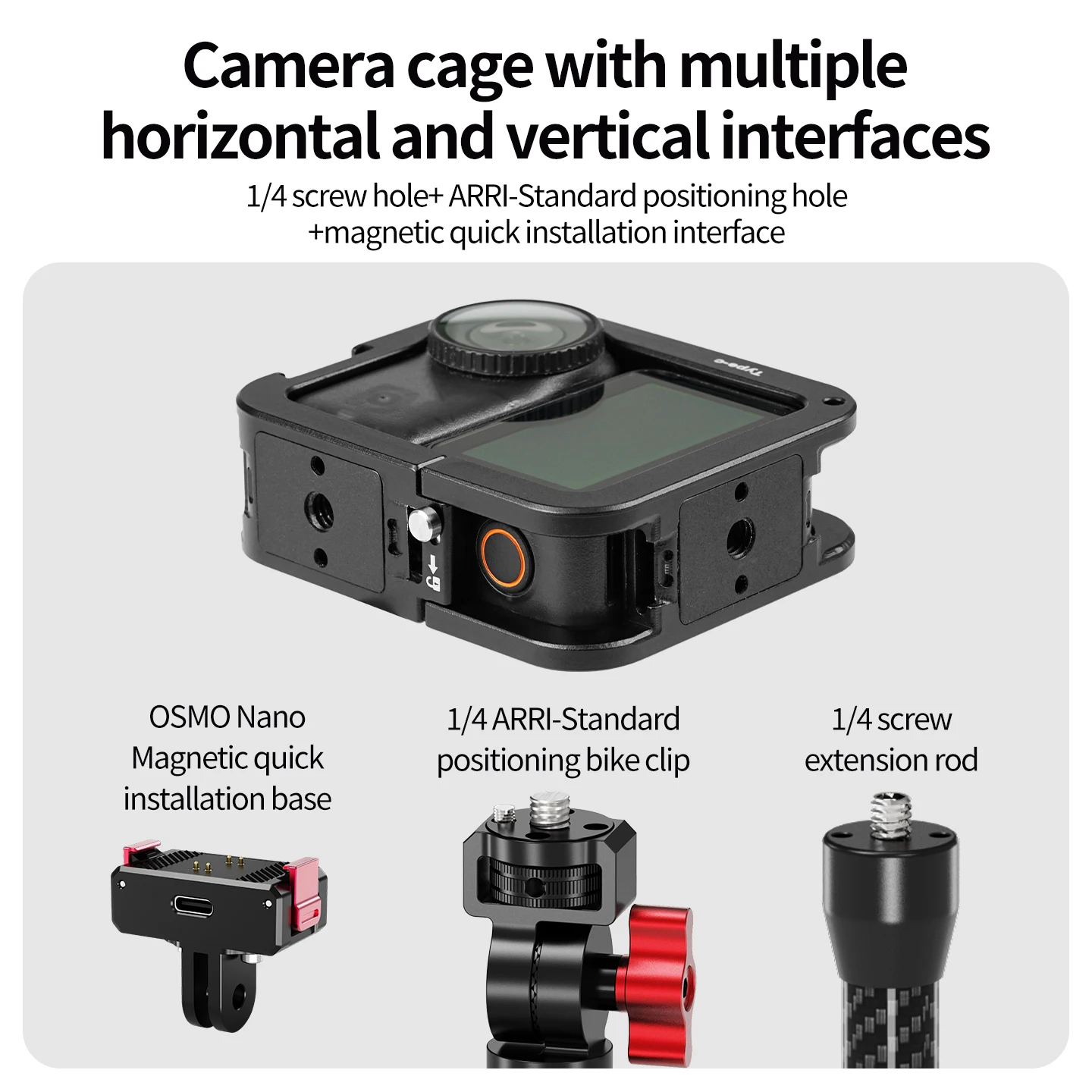 Aufladbarer magnetischer Kamerakäfig-Stativadapter für DJI Osmo Nano Kamera, Selfie-Stick, Fahrrad-Rucksackhalterung für Mikrofon- und Lichterweiterung – Detail 16