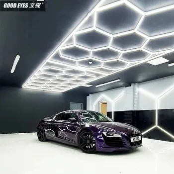 Luz LED de techo con borde hexagonal para reparación de carrocería de coche, panel de nido de abeja, taller, gimnasio, 3 años de garantía