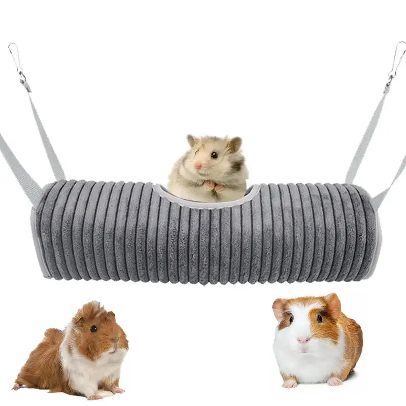 Hamster Bed Thickened Plush Tunnel Guinea Pig Sleeping Bed With Hooks Universal Hamster Hideout For Playing Warm Hammock For