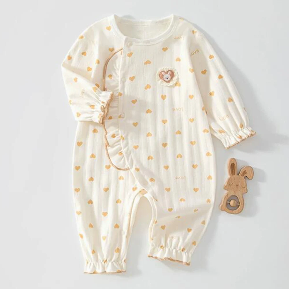 Baby Girls Jumpsuit 100% Cotton Heart Shape Print Spring Autumn Infant Clothing Ruffles Long Sleeve Newborn Baby Rompers