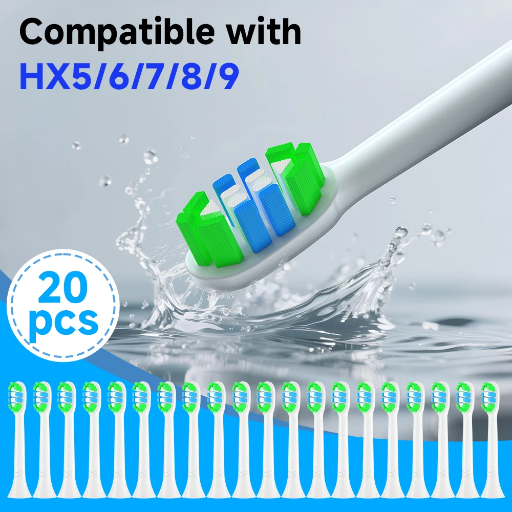 

4/8/12/20 шт. совместимых с PHILIPS HX5/HX6/HX7/HX8HX9 электрических звуковых вакуумных зубных щеток с мягкими щетинками