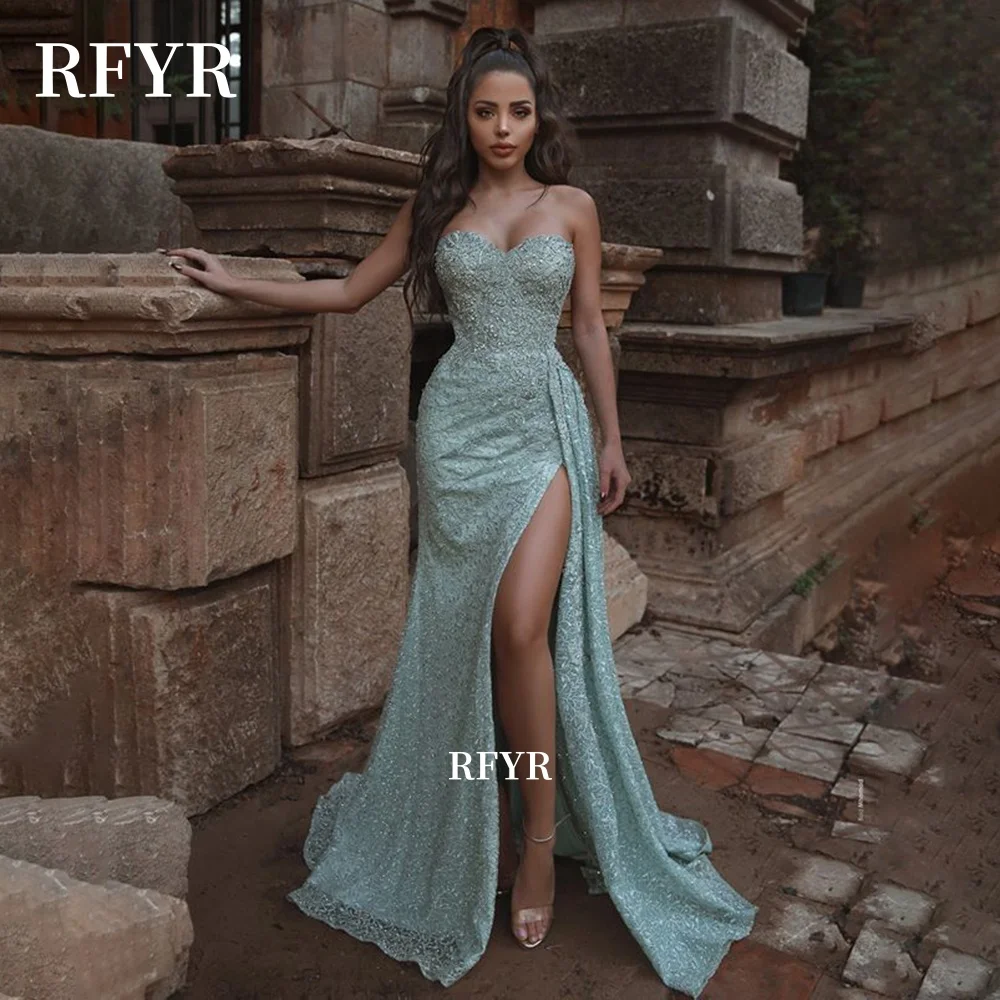 

RFYR Prom Dress Shiny Evening Dress Glitter Party Dress For Women robes de soirée with High Slit Customized