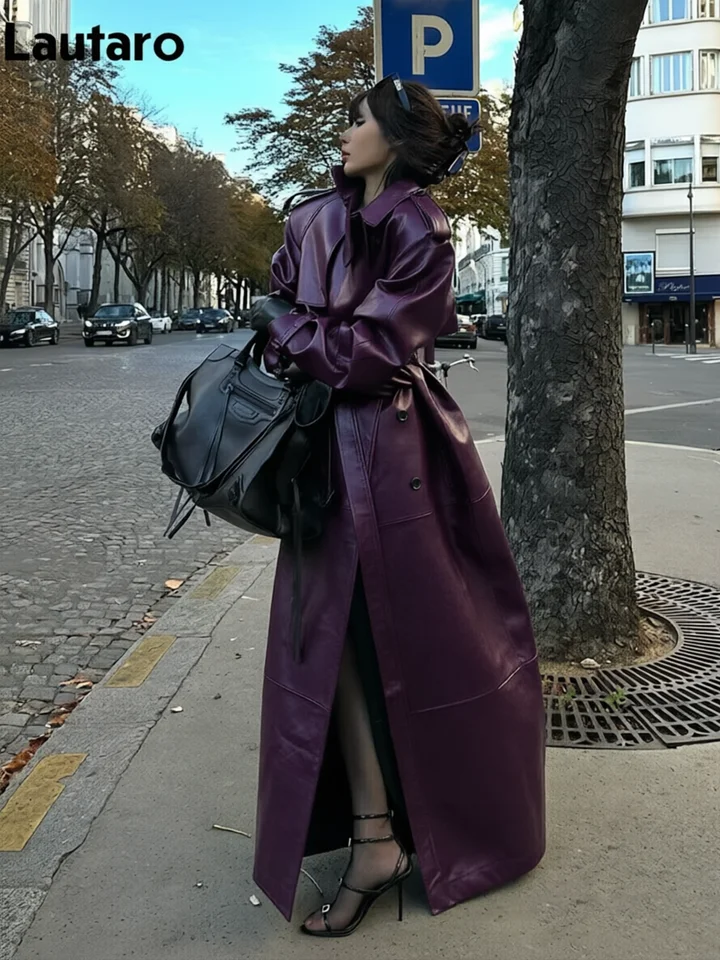 Lautaro Black PU Leather Trench Coat Women X-Long