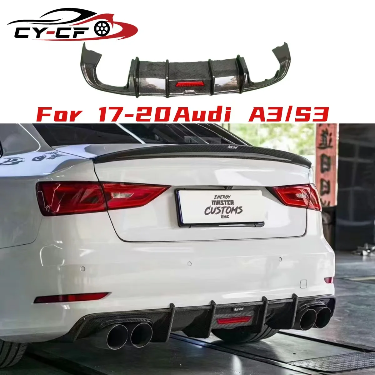 

Carbon Fiber Rear Lip Diffuser For Audi A3 Sline S3 Sedan 8V.5 2017-2020 Car with LED Light Rear Bumper Splitter Body Kit