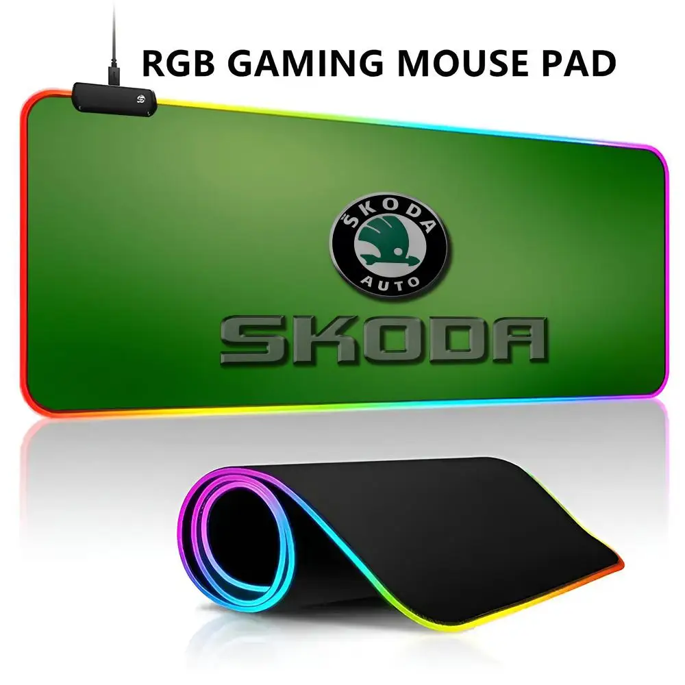 

S-Skodas Коврик для мыши с логотипом автомобиля RGB Светодиодный игровой коврик для мыши Водонепроницаемый большой коврик для геймерской мыши Большой коврик для клавиатуры Mause ПК Стол Pla