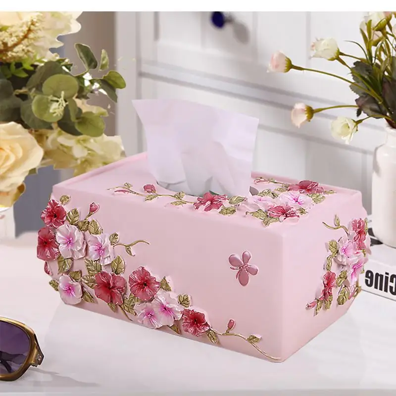 

Resin Tissue Box Fashion Romantic Pink Tissue Box Cotton Swab Box Home Living Room Multi-function Remote Control Storage Box