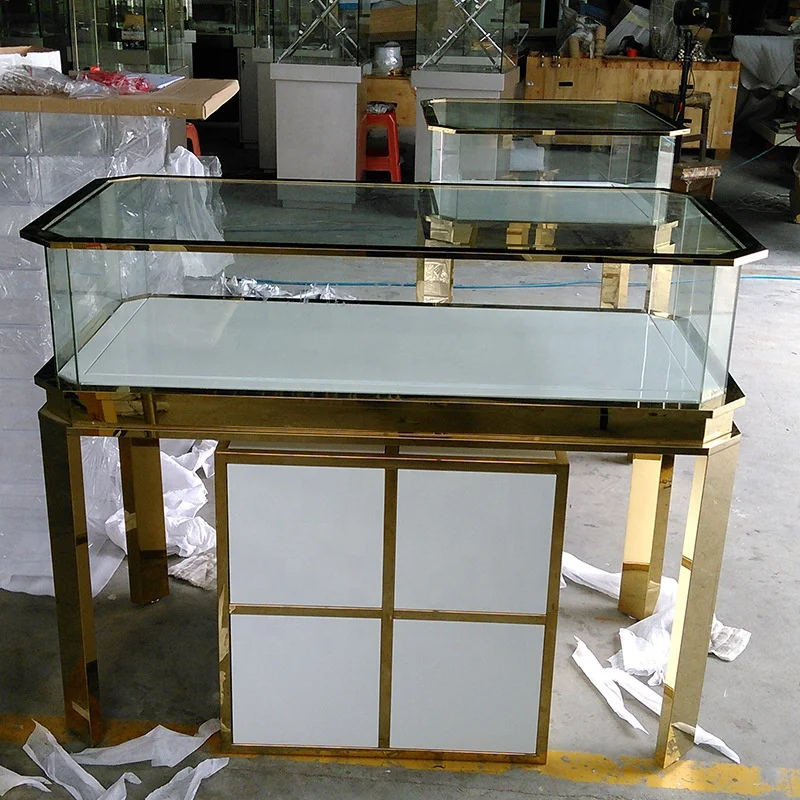 Custom. Luxury Metal Frame Jewelry Showcase High Retail Shop Display Show Glass Display Counter with Light