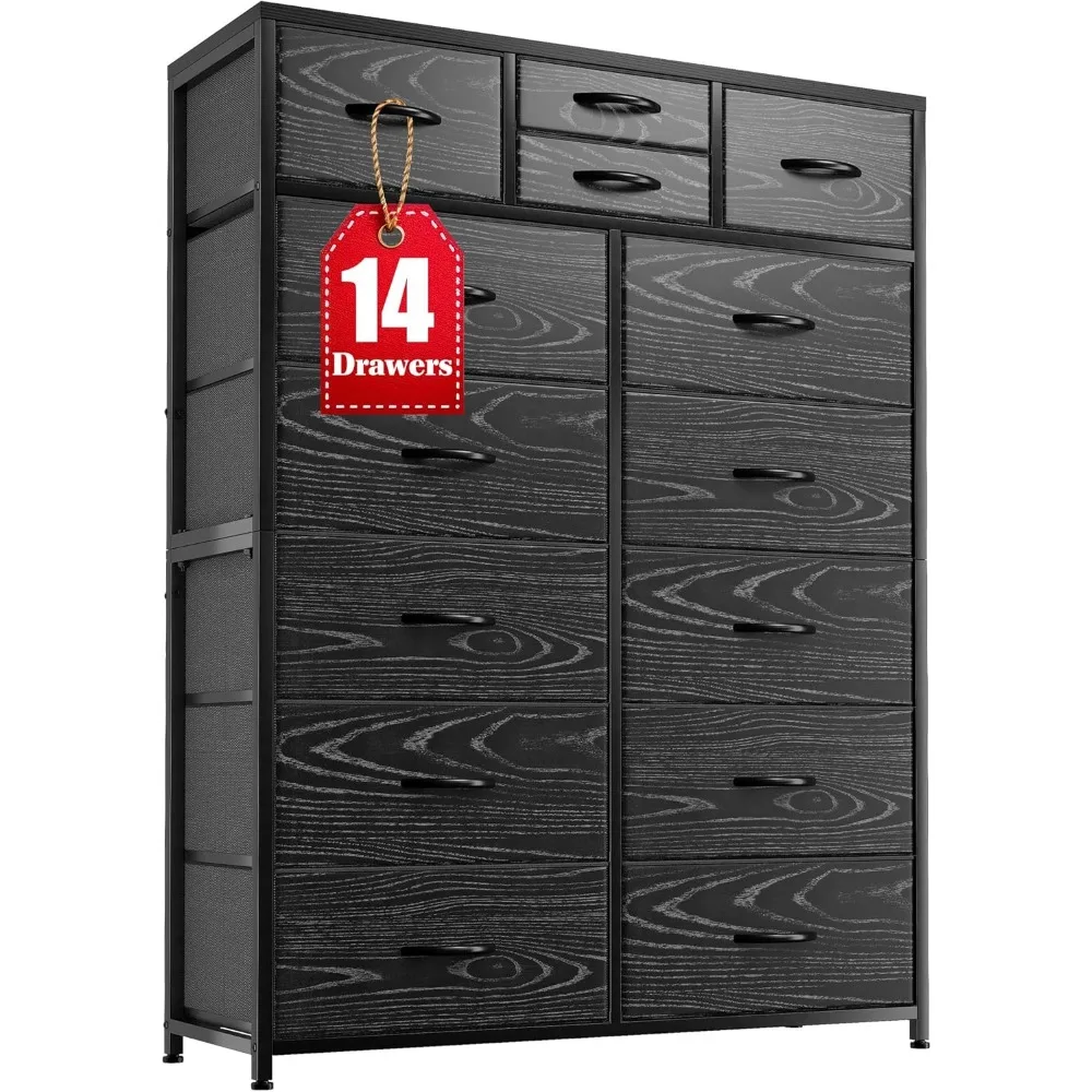 

Tall Dresser for Bedroom with 14 Drawers, Large Fabric Dresser with Wood Top and Metal Frame for Closets, Living Room, Entryway,