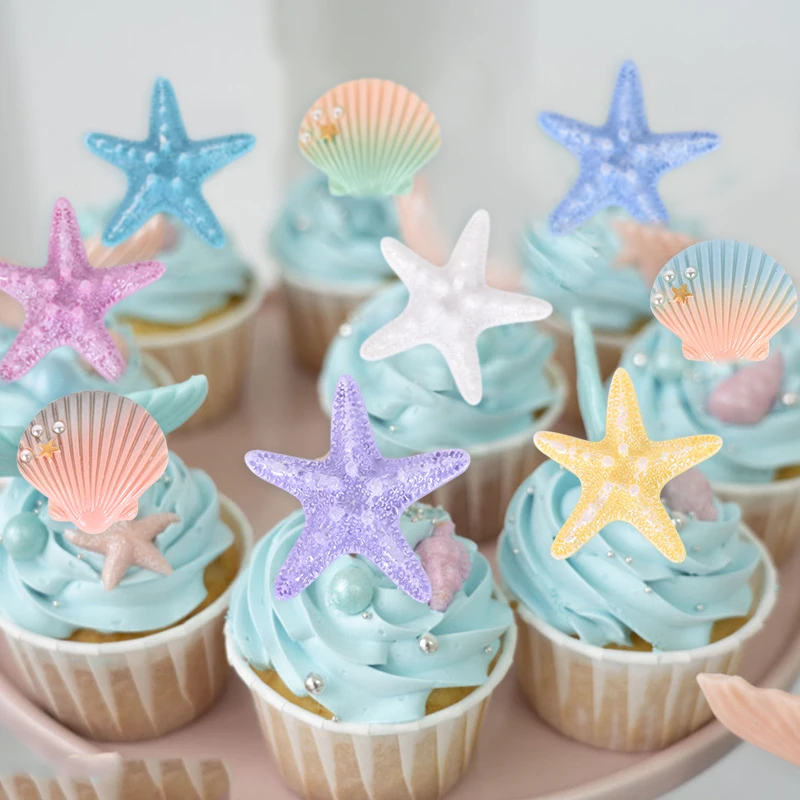 Mermaid Cake Decoration Under The Sea Theme Birthday Shell Starfish Cake Toppers For Kids Ocean Birthday Baby Shower Party Decor