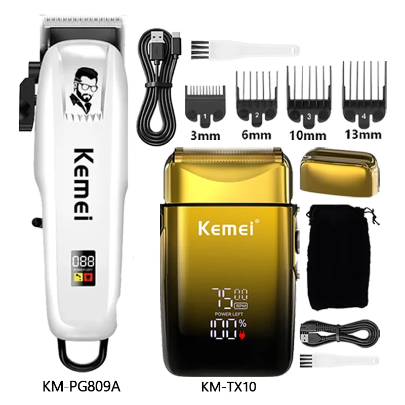 Kemei Hair Clipper Km-2296 Km-PG809A Km-TX10 Cordless Beard Trimmer Electric Hair Clipper for Men Professional Hair Trimmer Kit