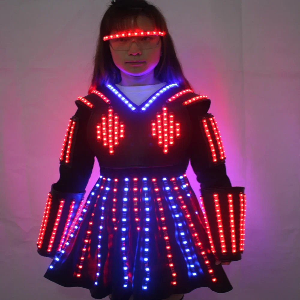 RGB Robot LED Growing Robot Suit Costume Men Luminous Glasses Clothing Dance Wear Night Clubs Party KTV Supplies  Gogo Costume