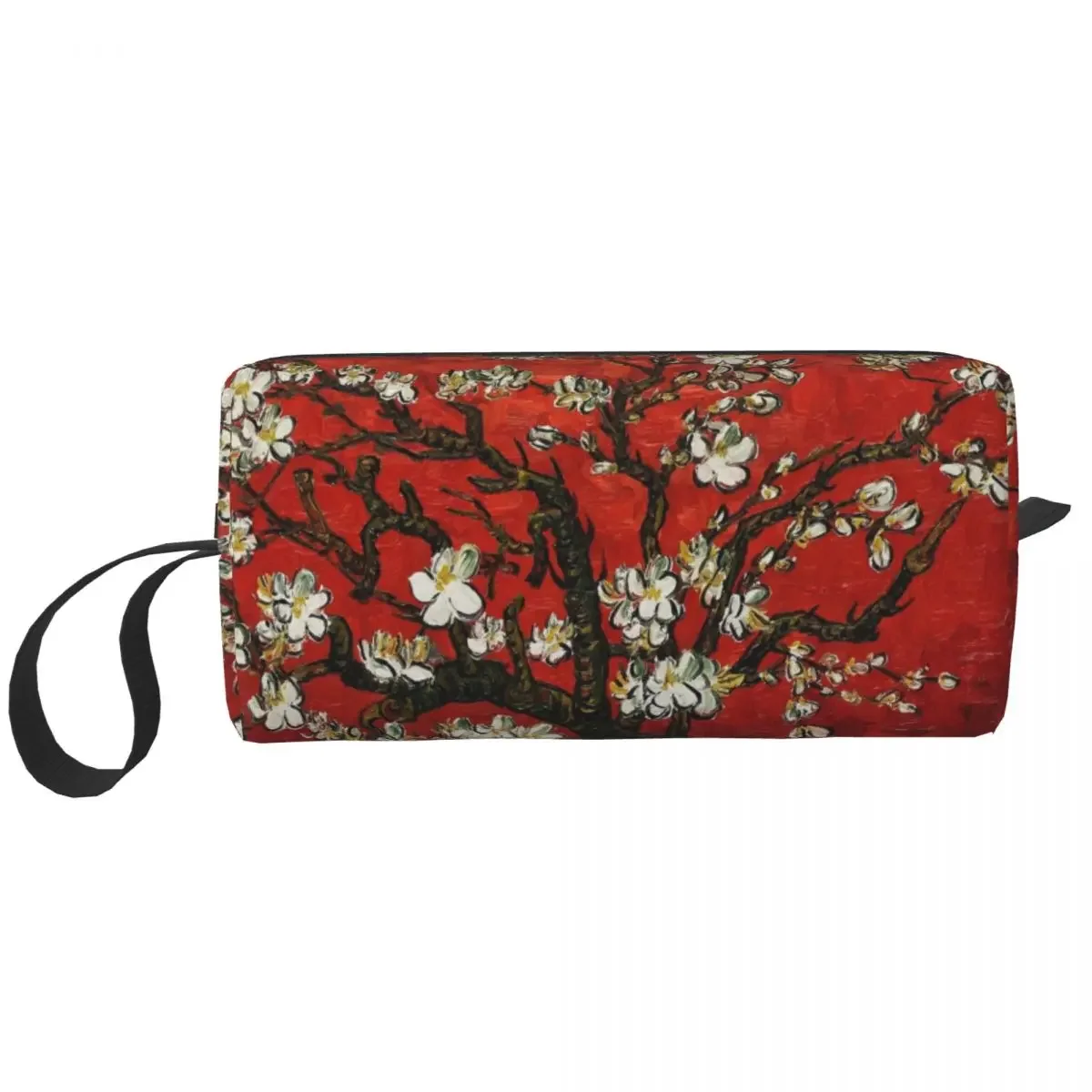 Van Gogh Almond Blossoms In Red Makeup Bag Women Travel Cosmetic Organizer Kawaii Flowers Painting Storage Toiletry Bags