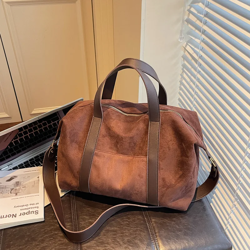 حقيبة يد جديدة للنساء حقائب كبيرة من جلد الغزال الصناعي حقائب كتف نسائية ذات سعة كبيرة حقيبة لياقة للسفر حقيبة بولسا بنية #2