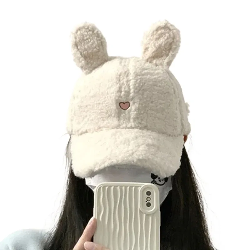 New Fashion Versatile Warm Pure Color Cute Lamb Plush Little Rabbit Hat