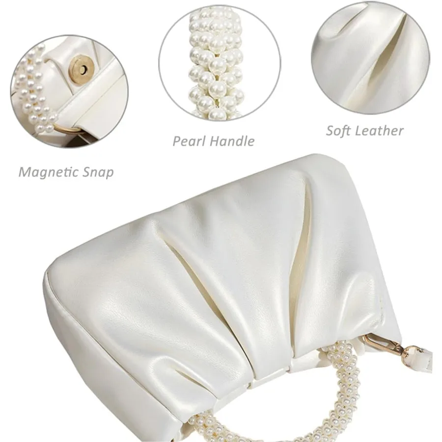 Borsa da sera borse da donna di lusso con perle pochette da sposa increspata in pelle per borse a tracolla da ballo per feste di matrimonio borse