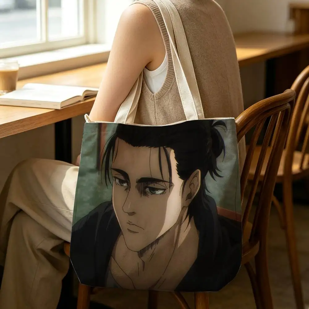 Attack on Titan Eren Yeager Anime Tote Bag for Women Reusable Shopping Tote Bag Zippered Shoulder Bags Print 2