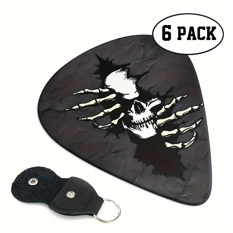 6 Pcs Original Sound Guitar Picks, Double-Sided Printed Ukulele Guitar Finger Shrapnel, Keychain Holster, Gift For Music Lovers