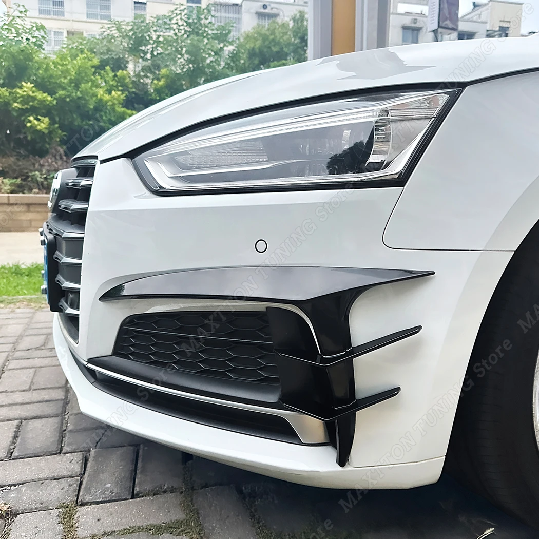 

Для AUDI A5 F5 F5.5 Sline 2017-2024 2 шт. глянцевый черный передний бампер спойлер ветровой нож нижняя наклейка вентиляционное отверстие разделитель кузова комплекты