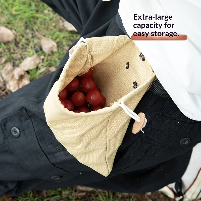Outdoor Foraging Pouch Foldable Canvas Waist Hanging Tool Bag Fruit Picking Drawstring Storage Pouch For Camping Hiking